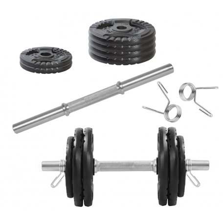 KAWMET HANTLA ŻELIWNA 15KG, gryfik+obciążenie zestaw 15kg