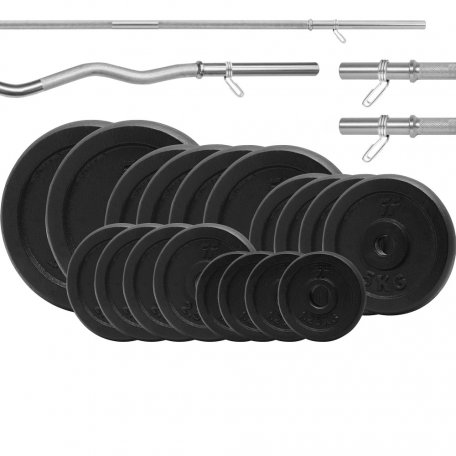 PF Zestaw 100kg obciążenia żeliwne krążek + gryf lekko łamany + gryf prosty 180cm + 2x gryfik 40cm 28mm