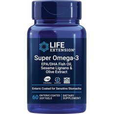 LIFE EXTENSION SUPER OMEGA 3 EPA/DHA WITH SESAME LIGNANS & OLIVE EXTRACT 60 softgels