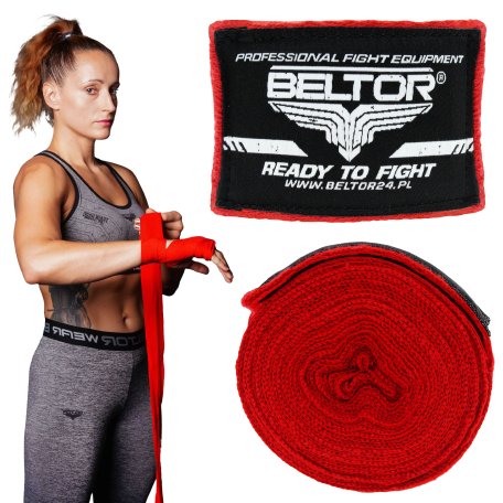 Beltor Owijki bokserskie bawełniane 3m Czerwone Bandaże Taśmy treningowe