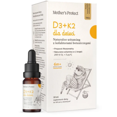 MOTHER'S PROTECT WITAMINA D3 + K2 MK7 DLA DZIECI KROPLE 10 ML Naturalne