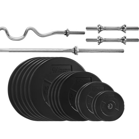 Platinum Fitness Zestaw 107,5kg obciążenie bitumiczne + 4 gryfy