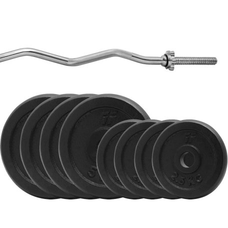 Platinum Fitness ZESTAW 46KG OBCIĄŻENIE ŻELIWNE 29MM + GRYF ŁAMANY