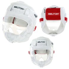 BELTOR KASK KARATE Z MASKĄ PLASTIKOWĄ SKÓRZANY KUMITE SHIRO-AKA