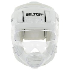 BELTOR KASK KARATE Z MASKĄ COMBAT SKÓRZANY OCHRANIACZ GŁOWY BIAŁY