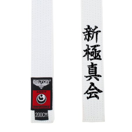 BELTOR BIAŁY PAS KARATE SHINKYOKUSHINKAI Z HAFTEM DO KIMONA KARATEGI