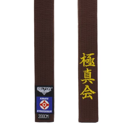 BELTOR BRĄZOWY PAS KARATE PREMIUM KYOKUSHINKAI Z HAFTEM DO KIMONA KARATEGI