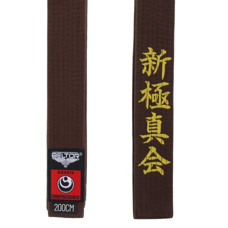 BELTOR BRĄZOWY PAS KARATE SHINKYOKUSHINKAI Z HAFTEM DO KIMONA KARATEGI